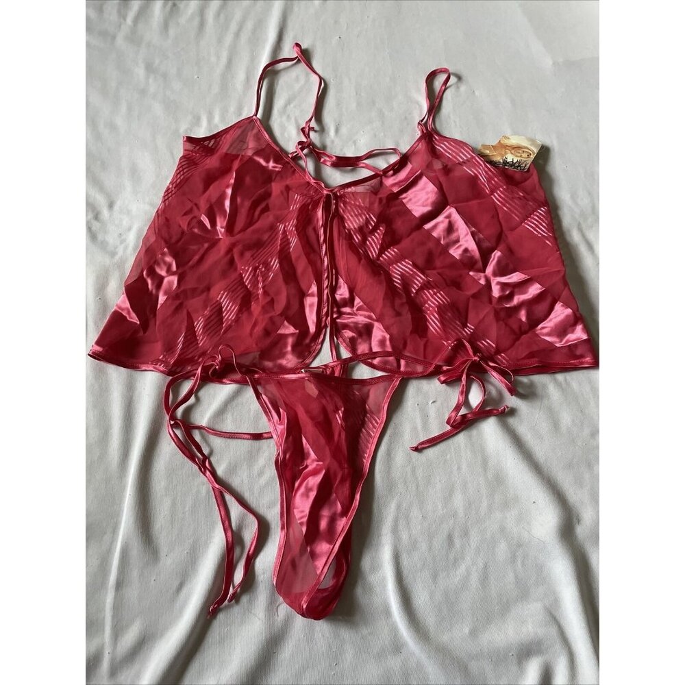 Sexy Red Mesh Lace Thong back Teddy Shirley of Hollywood Size Large L New